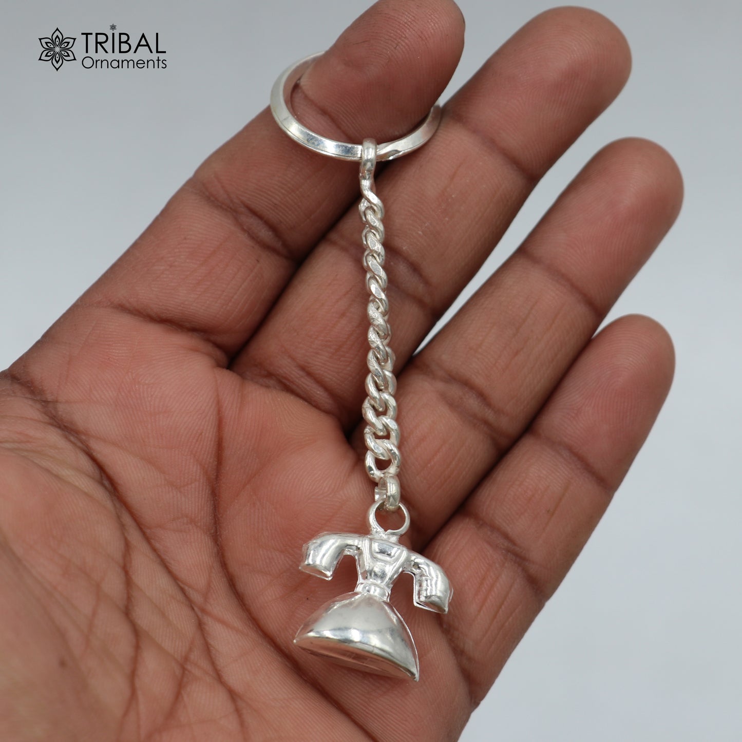 925 Sterling silver unique telephone design solid key chain, stylish royal gifting silver accessories unisex gift kch28 - TRIBAL ORNAMENTS