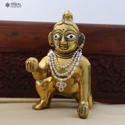 925 sterling silver 3 line beaded chain necklace for Lord Krishna Laddu Gopala jewelry set858