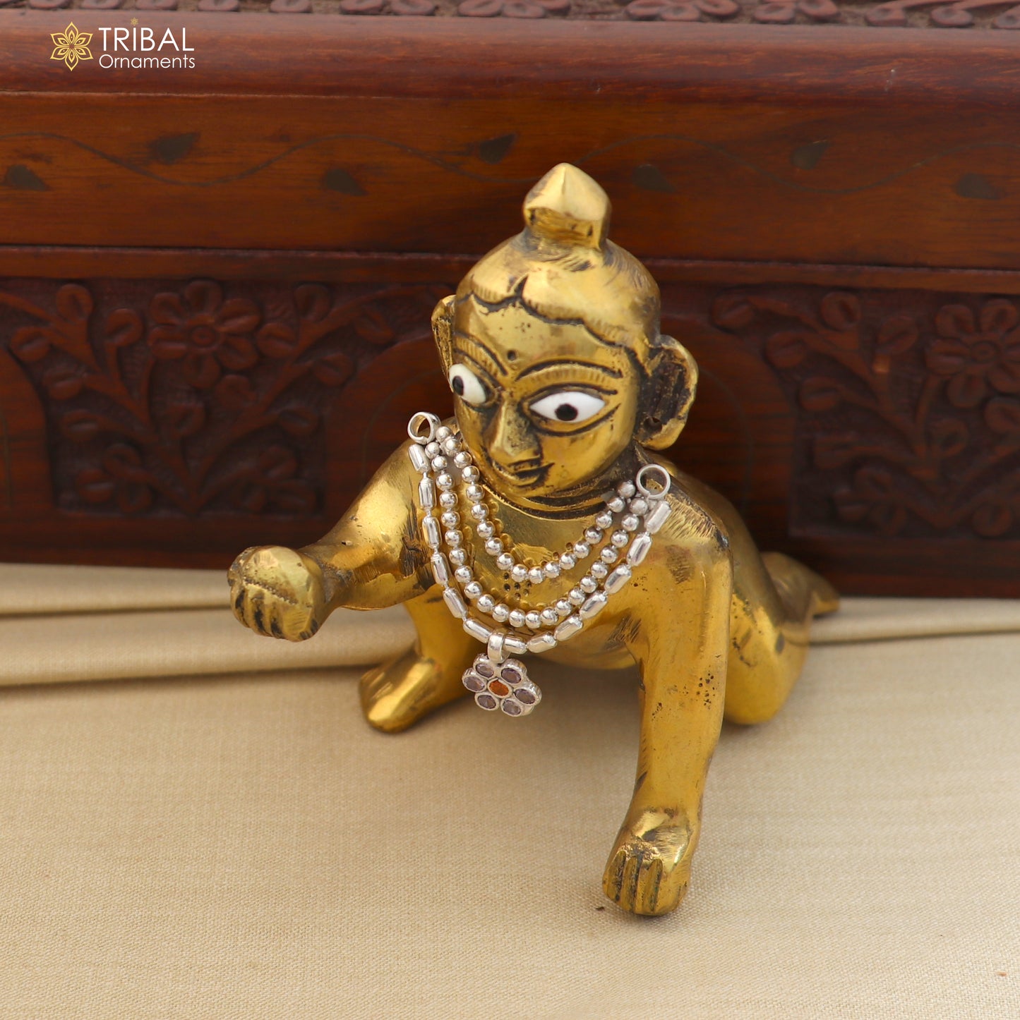 925 sterling silver 3 line beaded chain necklace for Lord Krishna Laddu Gopala jewelry set859