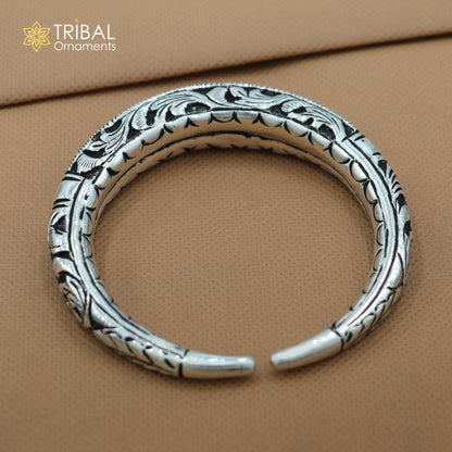 925 Sterling silver chitai work "JAI MAHAKAL"shiva mantra bracelet kada unisex tribal ethnic jewelry nsk965 - TRIBAL ORNAMENTS