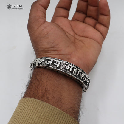 925 Sterling silver chitai work "JAI MAHAKAL"shiva mantra bracelet kada unisex tribal ethnic jewelry nsk965 - TRIBAL ORNAMENTS