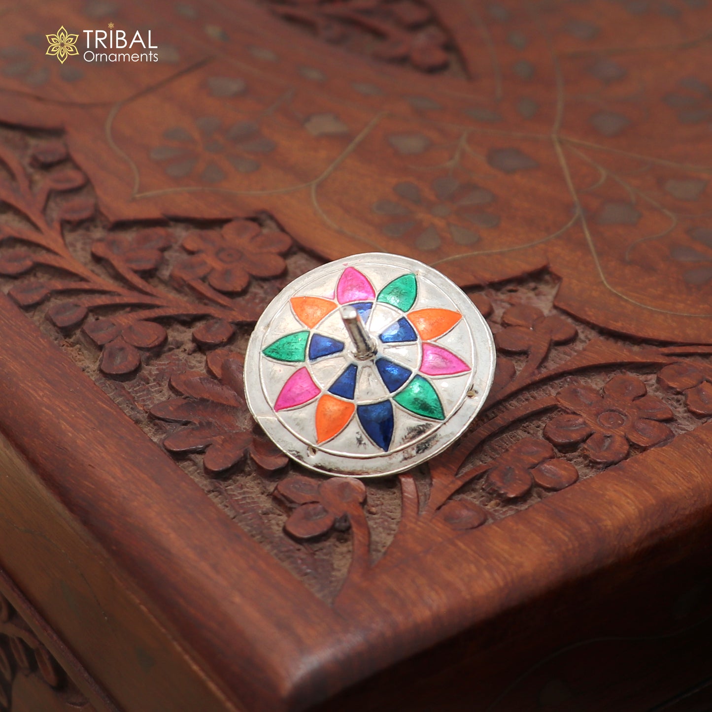 925 sterling silver enamel work mandala design Firki or Lattu toy for your baby Krishna idols article art877