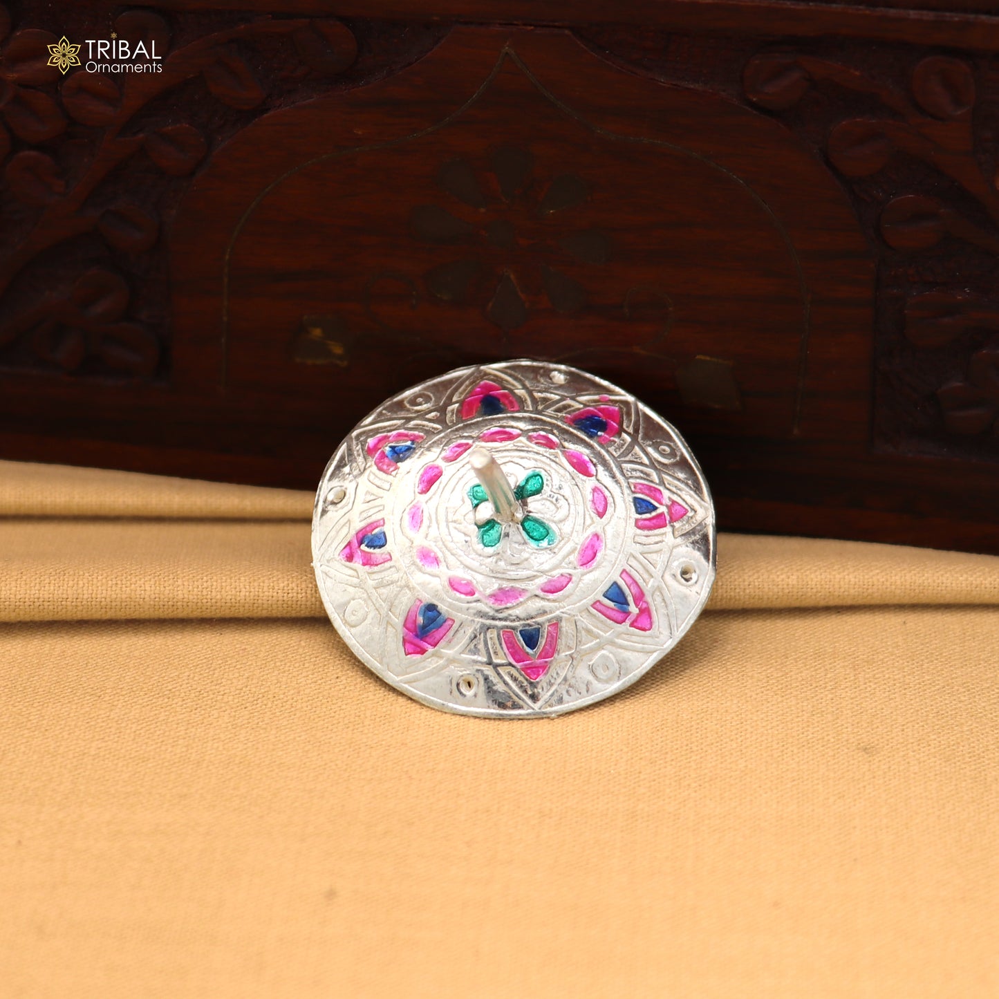 925 sterling silver enamel work Firki or Lattu toy ,silver toy for your baby Krishna idols article art875