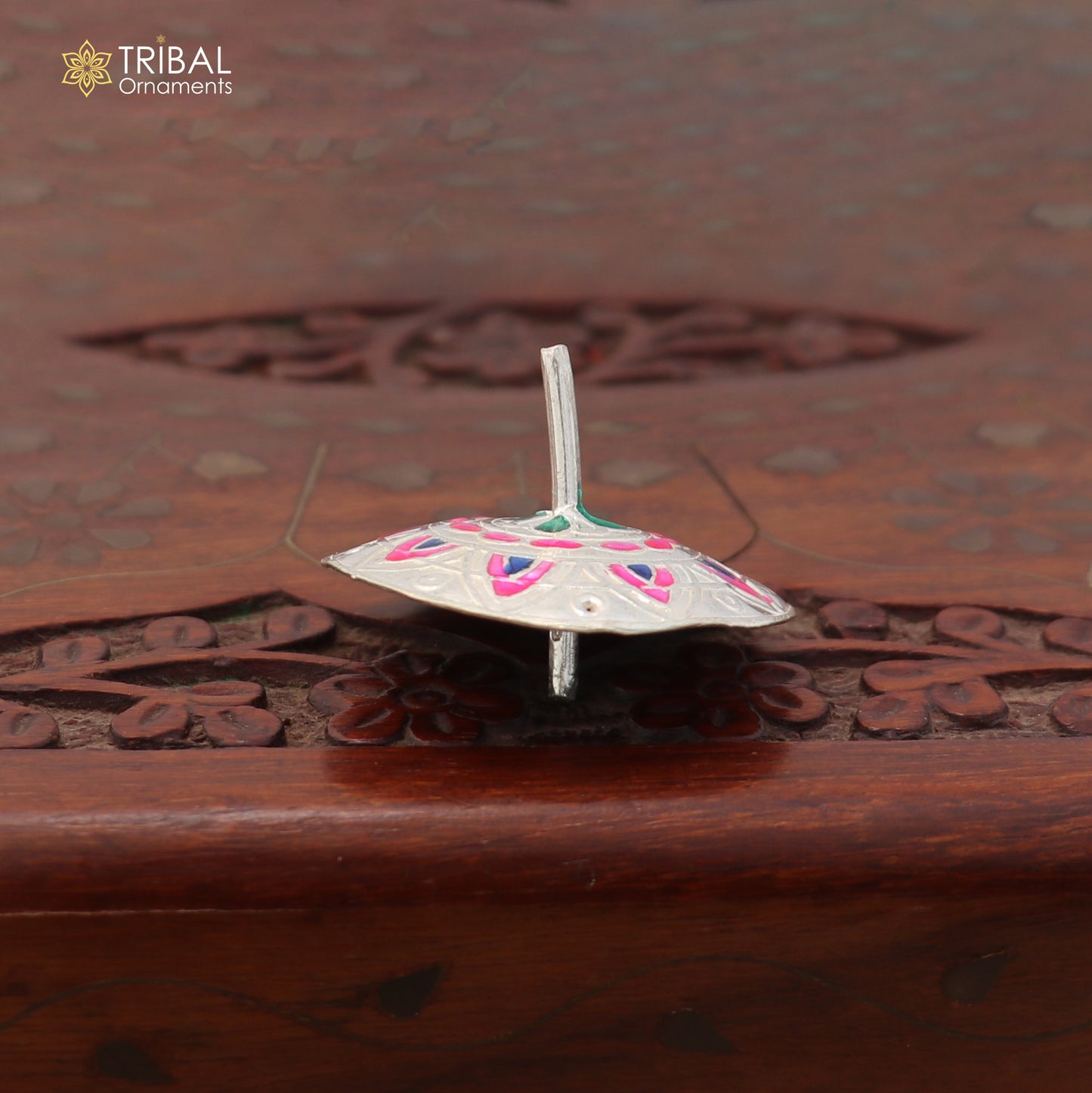 925 sterling silver enamel work Firki or Lattu toy ,silver toy for your baby Krishna idols article art875