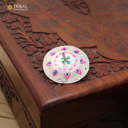 925 sterling silver enamel work Firki or Lattu toy ,silver toy for your baby Krishna idols article art875