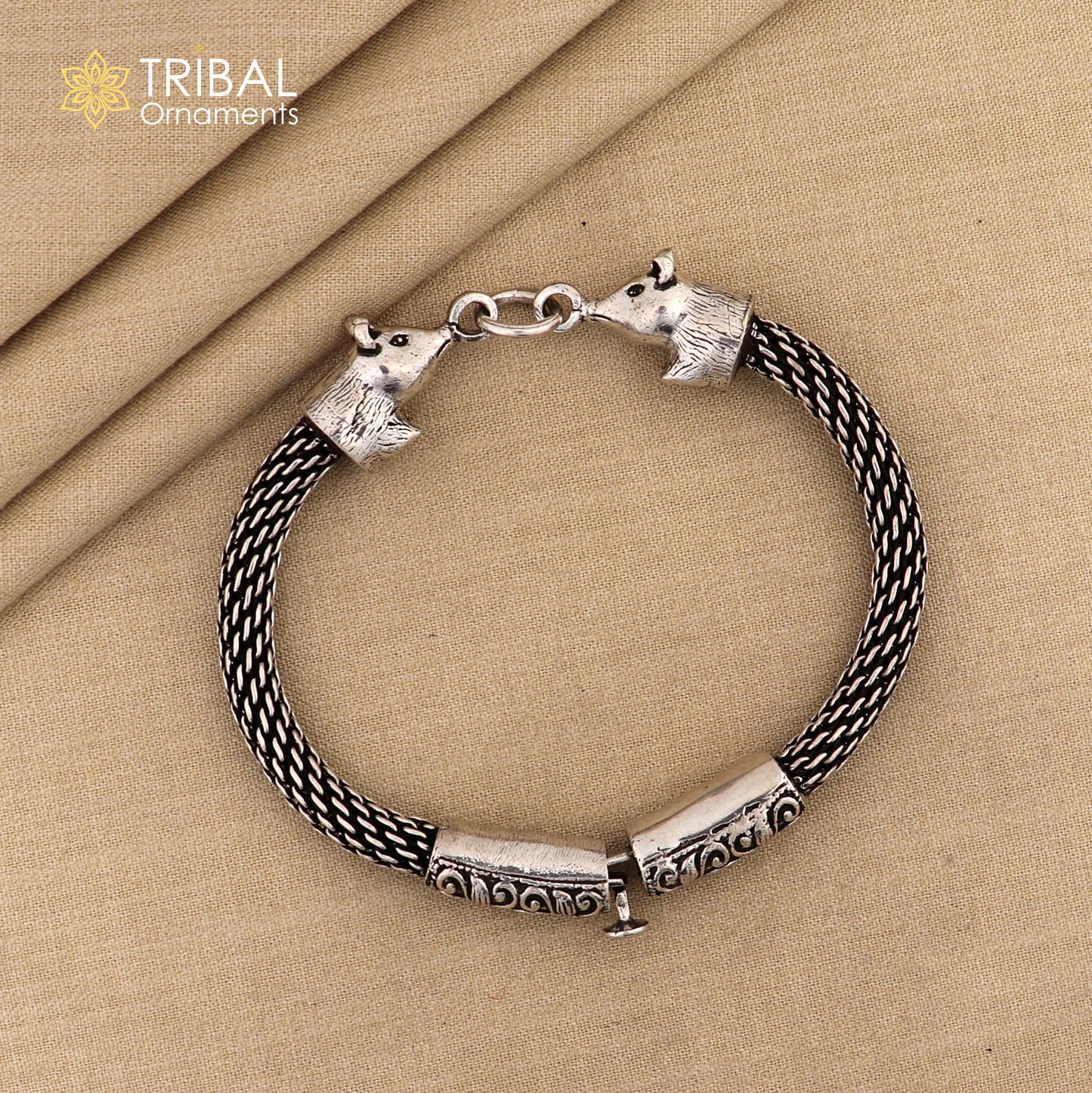Indian ethnic style divine mushak or mouse design 925 sterling silver 9" men's bracelet jewelry sbr440