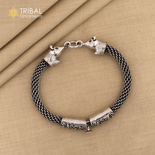Indian ethnic style divine mushak or mouse design 925 sterling silver 9" men's bracelet jewelry sbr440