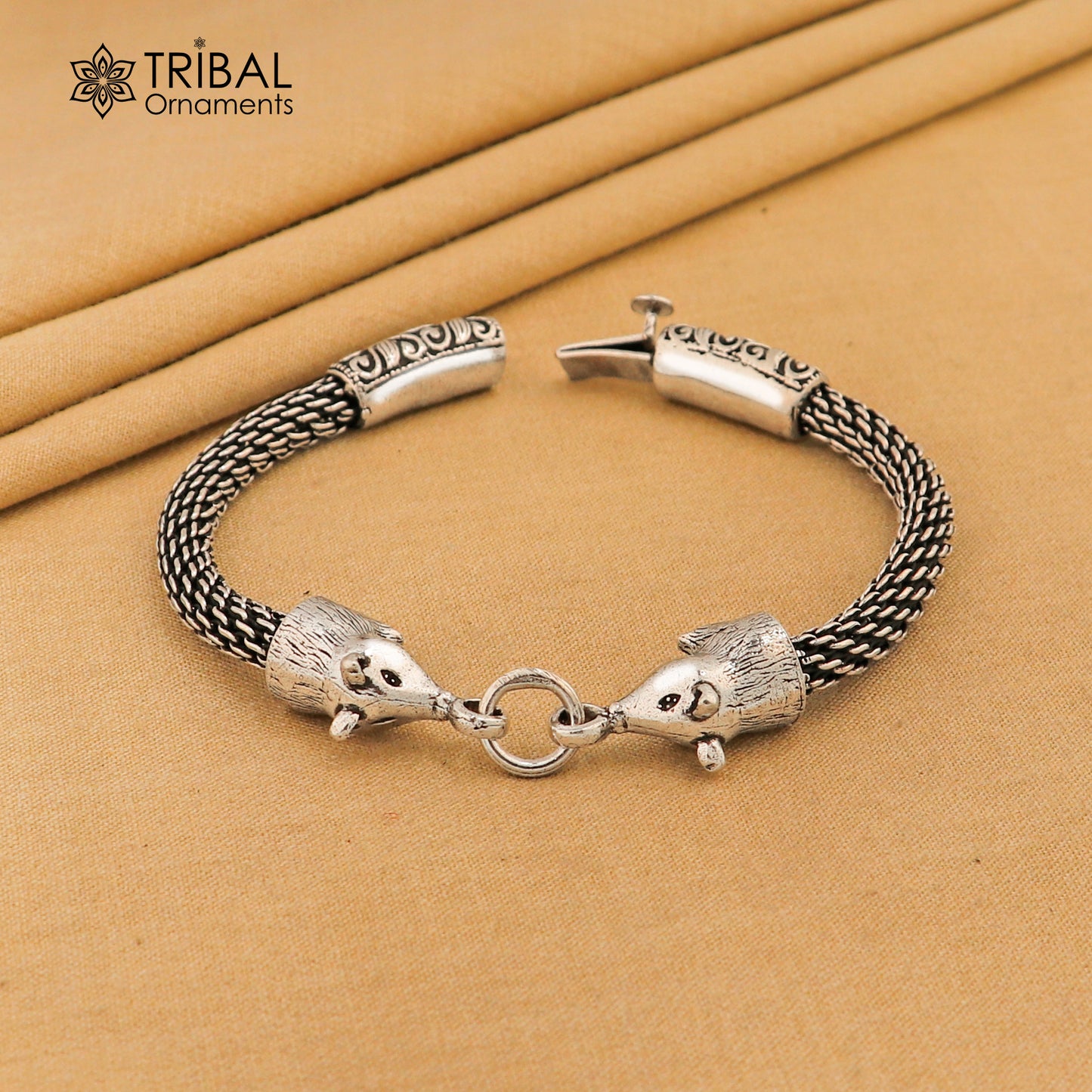 Indian ethnic style divine mouse design 925 sterling silver men's bracelet jewelry sbr440