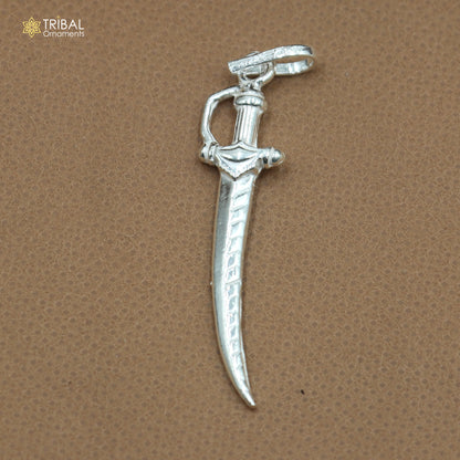 Sterling silver small sword pendant featuring a dagger style, unisex jewelry design by TRIBAL ORNAMENTS.