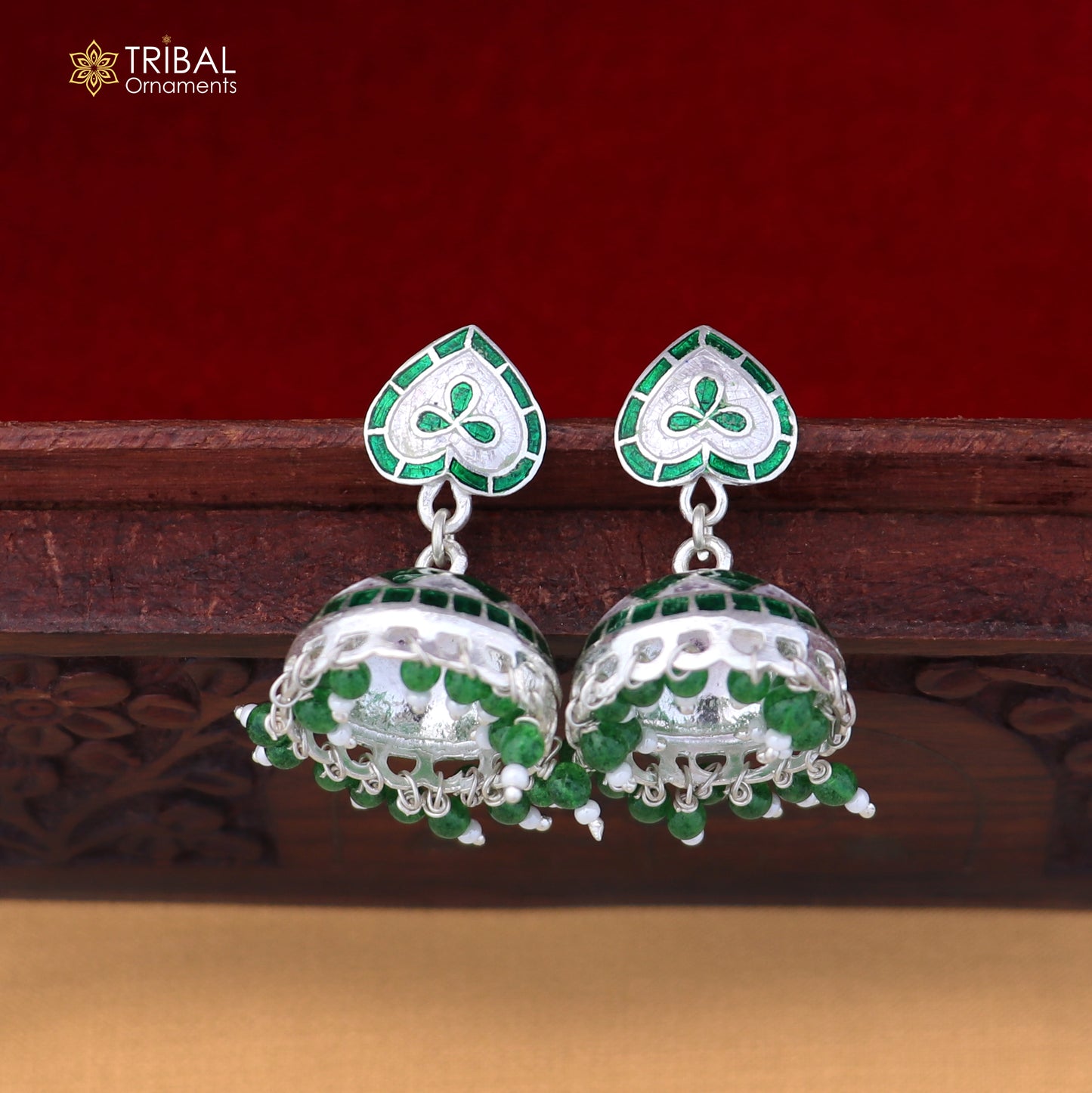 925 sterling silver heart design minakari Jhumka earring er317