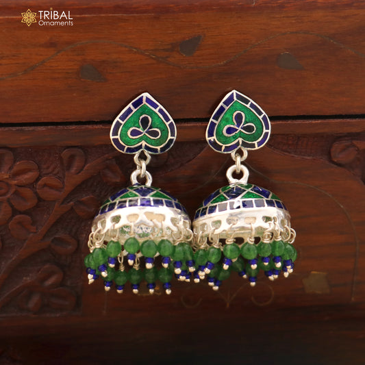 925 sterling silver heart design minakari Jhumka earring er322