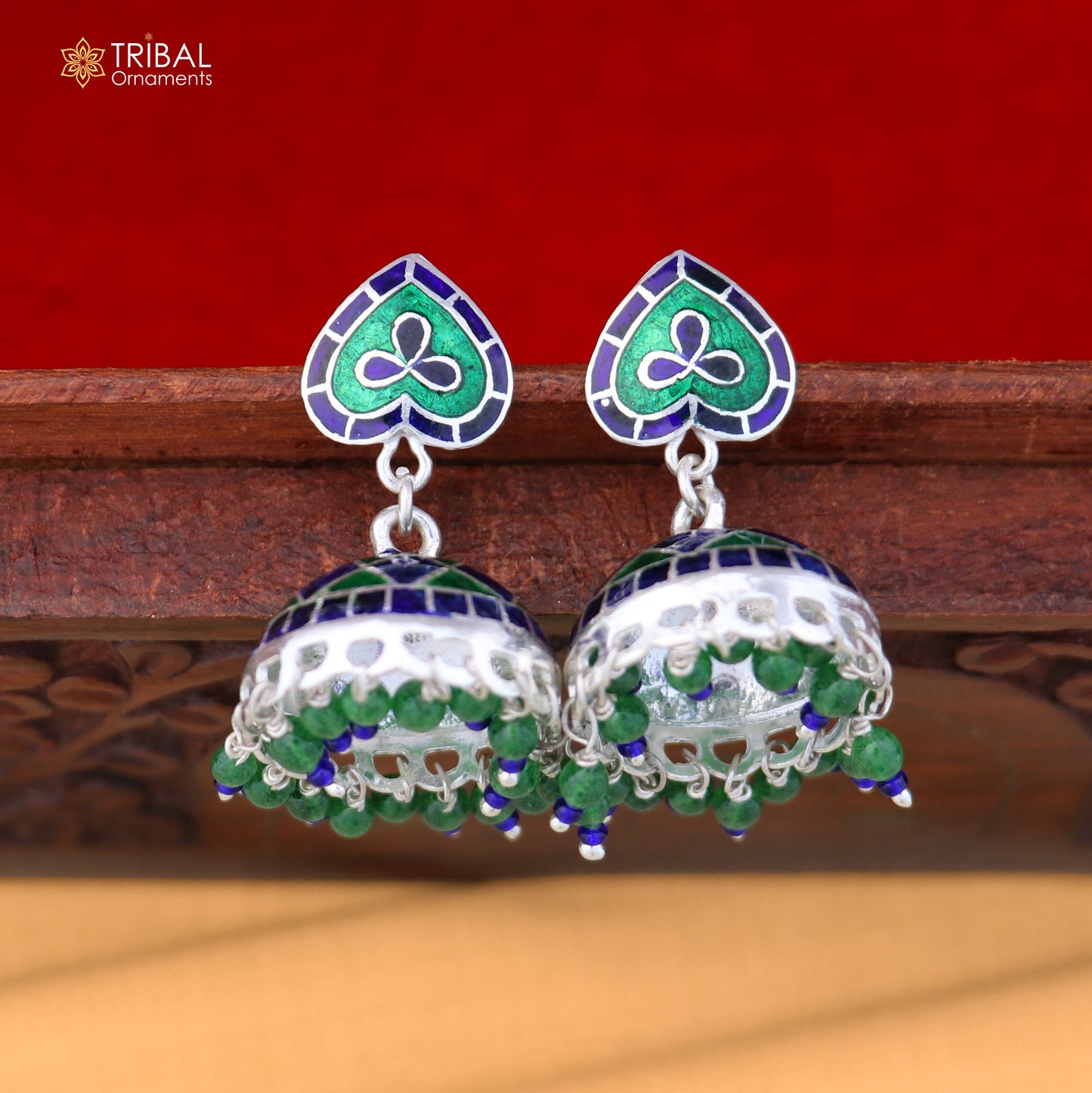 925 sterling silver heart design minakari Jhumka earring er322