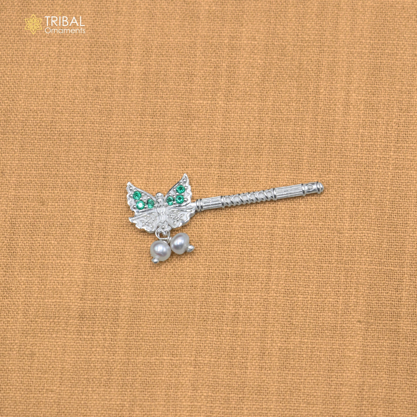 925 sterling silver stone design bansuri laddu Gopala flute, Krishna flute su1429