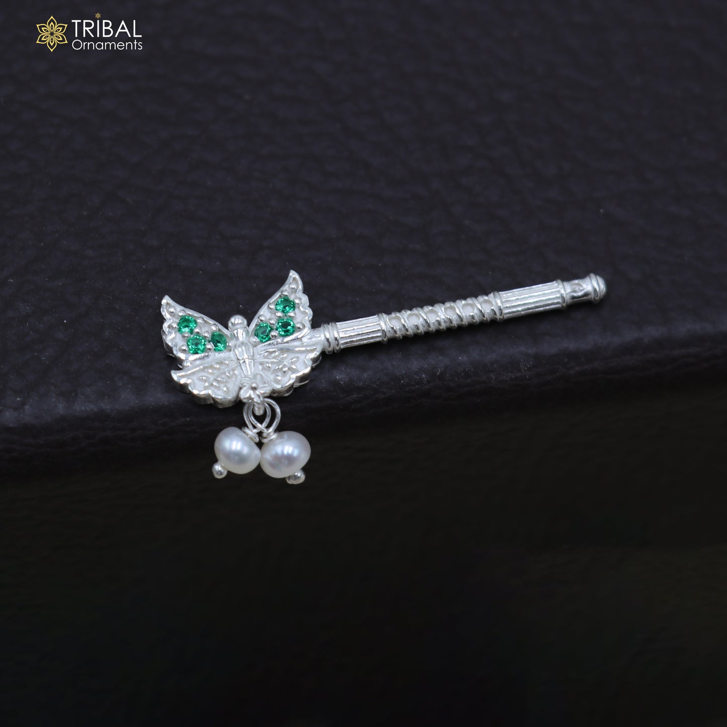 925 sterling silver stone design bansuri laddu Gopala flute, Krishna flute su1429