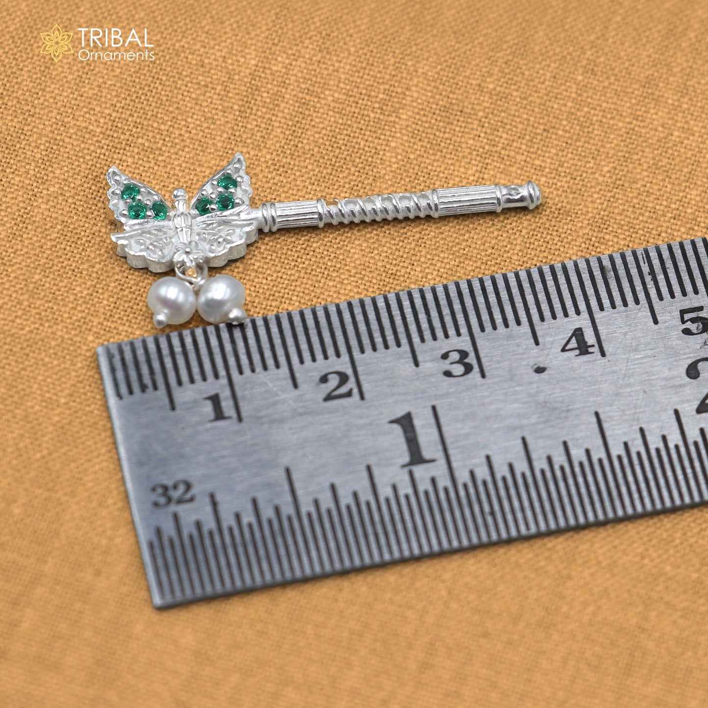 925 sterling silver stone design bansuri laddu Gopala flute, Krishna flute su1429