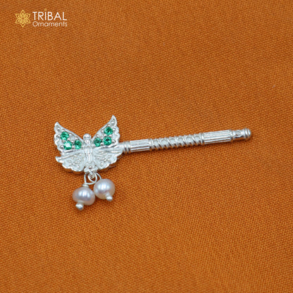 925 sterling silver stone design bansuri laddu Gopala flute, Krishna flute su1429