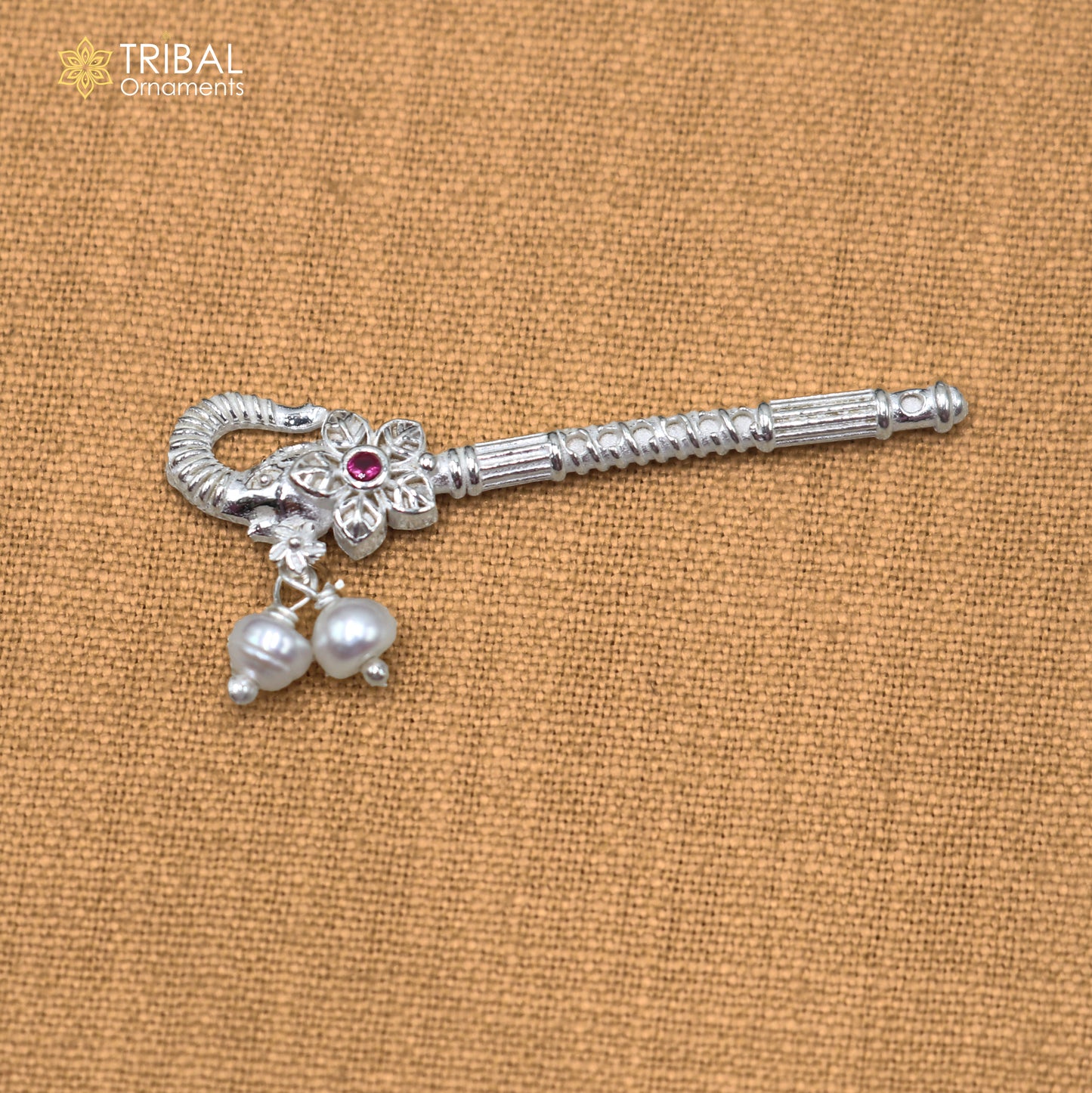 925 sterling silver stone design bansuri laddu Gopala flute, Krishna flute su1430