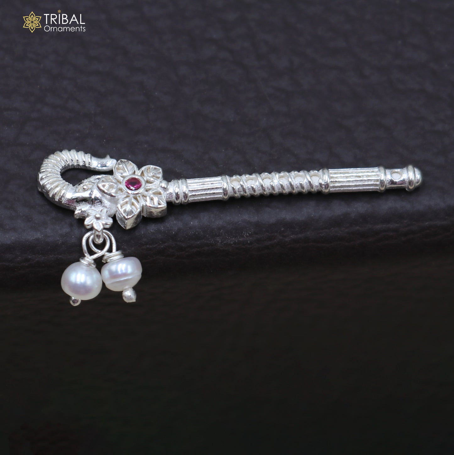 925 sterling silver stone design bansuri laddu Gopala flute, Krishna flute su1430