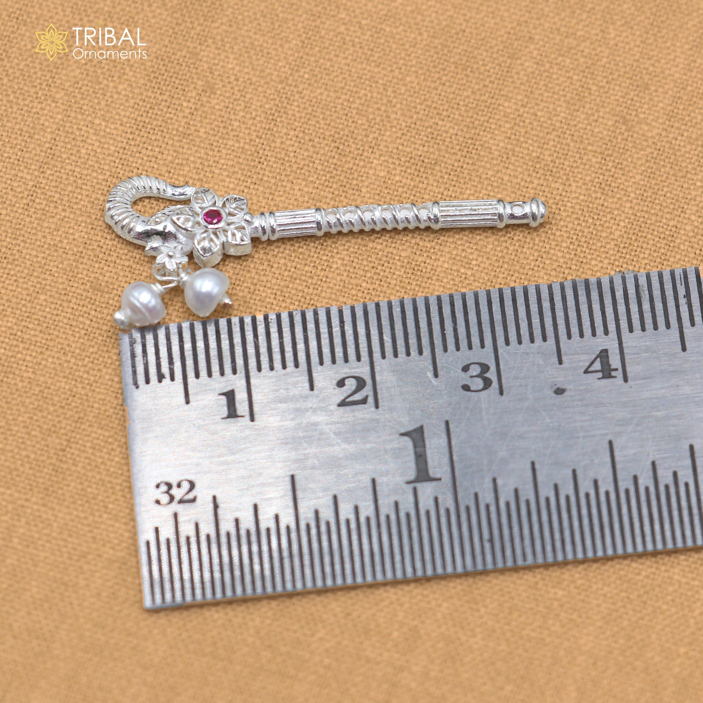 925 sterling silver stone design bansuri laddu Gopala flute, Krishna flute su1430