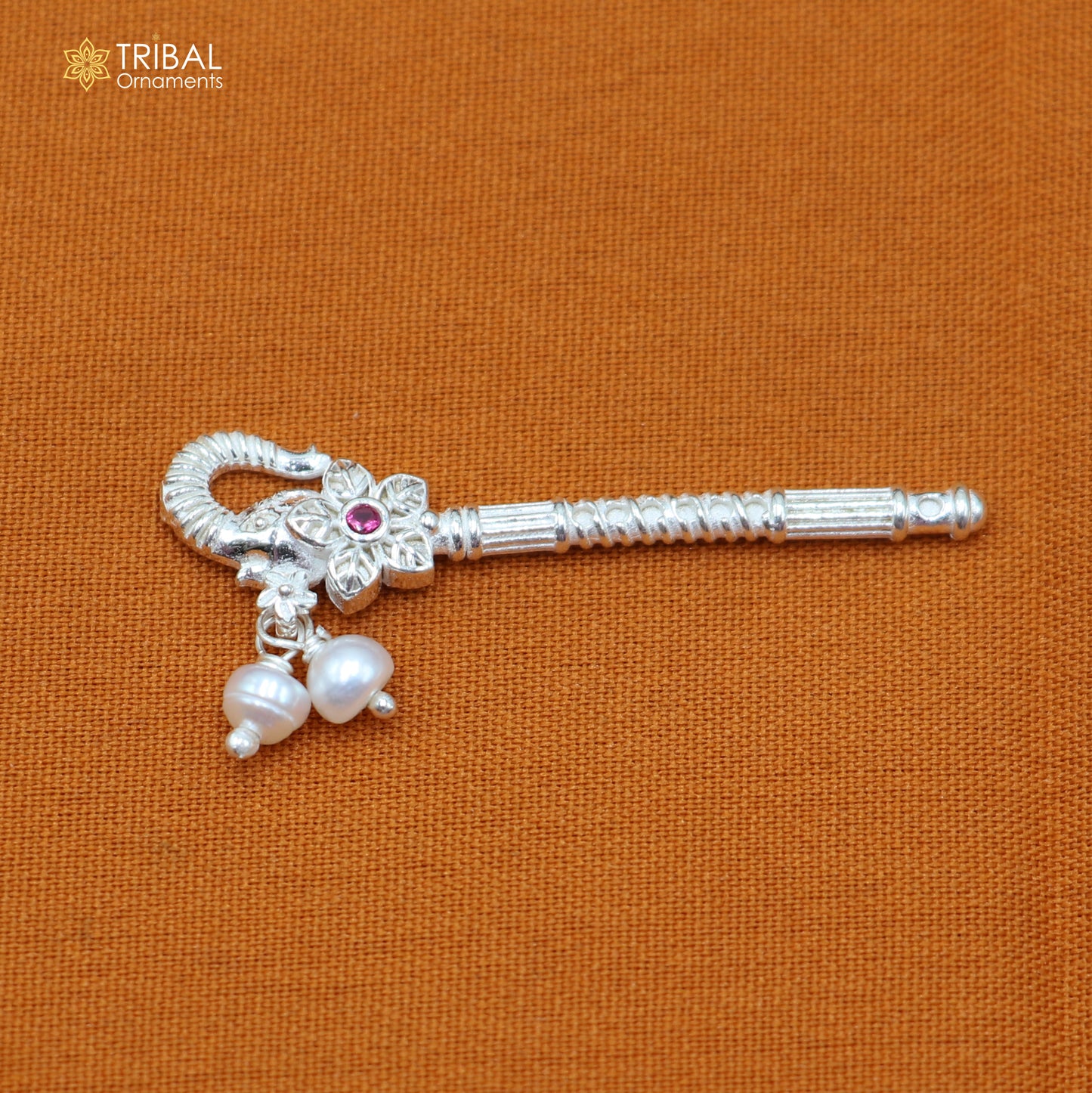 925 sterling silver stone design bansuri laddu Gopala flute, Krishna flute su1430