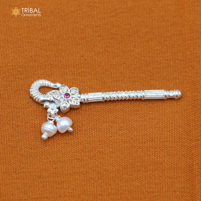 925 sterling silver stone design bansuri laddu Gopala flute, Krishna flute su1430