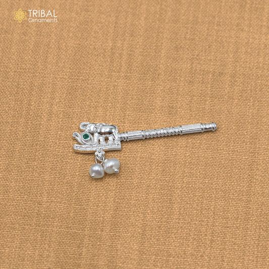 925 sterling silver stone design bansuri laddu Gopala flute, Krishna flute su1431
