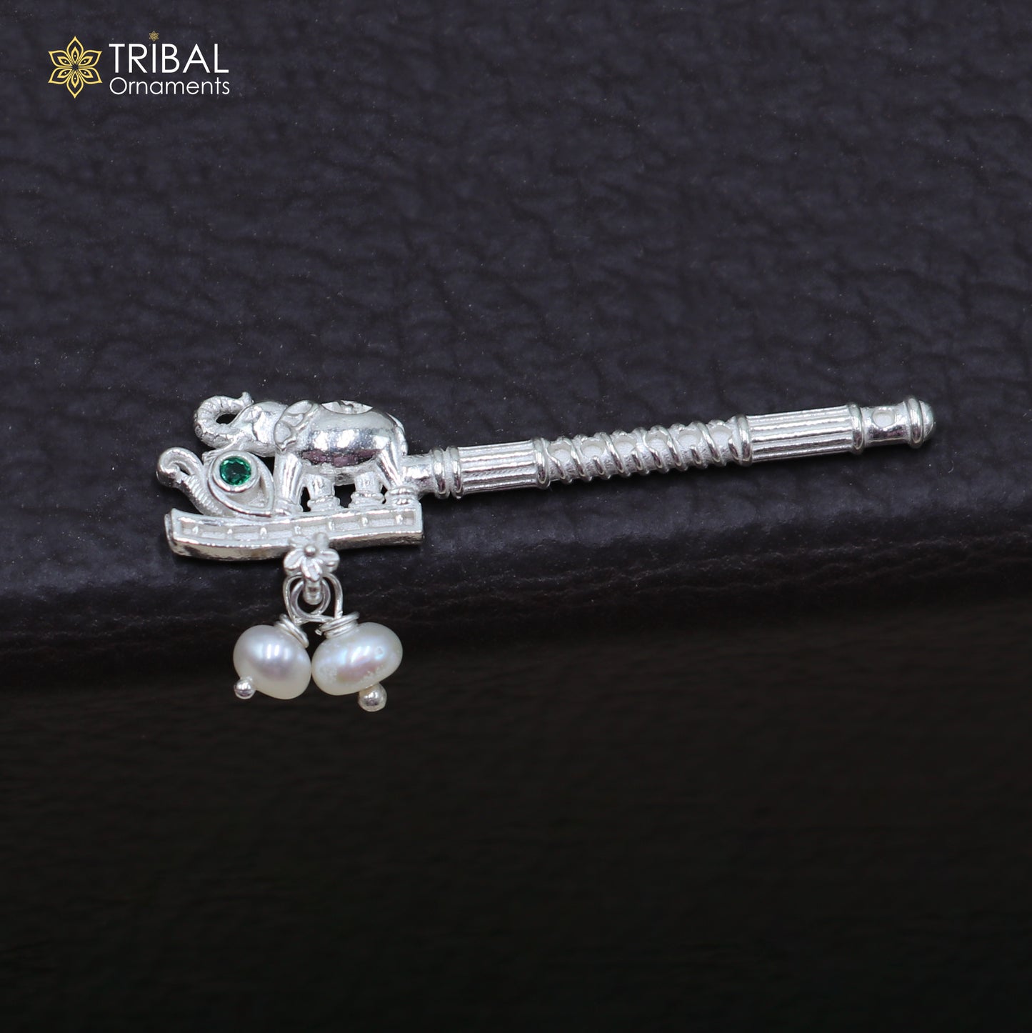 925 sterling silver stone design bansuri laddu Gopala flute, Krishna flute su1431