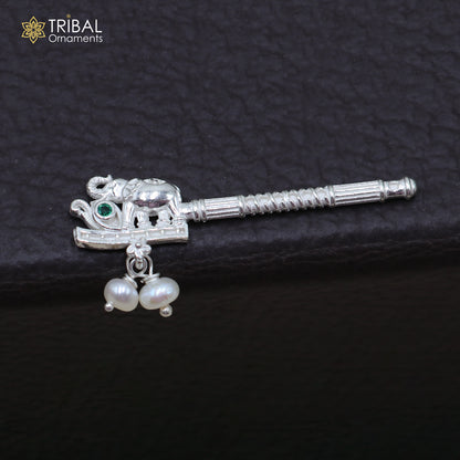 925 sterling silver stone design bansuri laddu Gopala flute, Krishna flute su1431