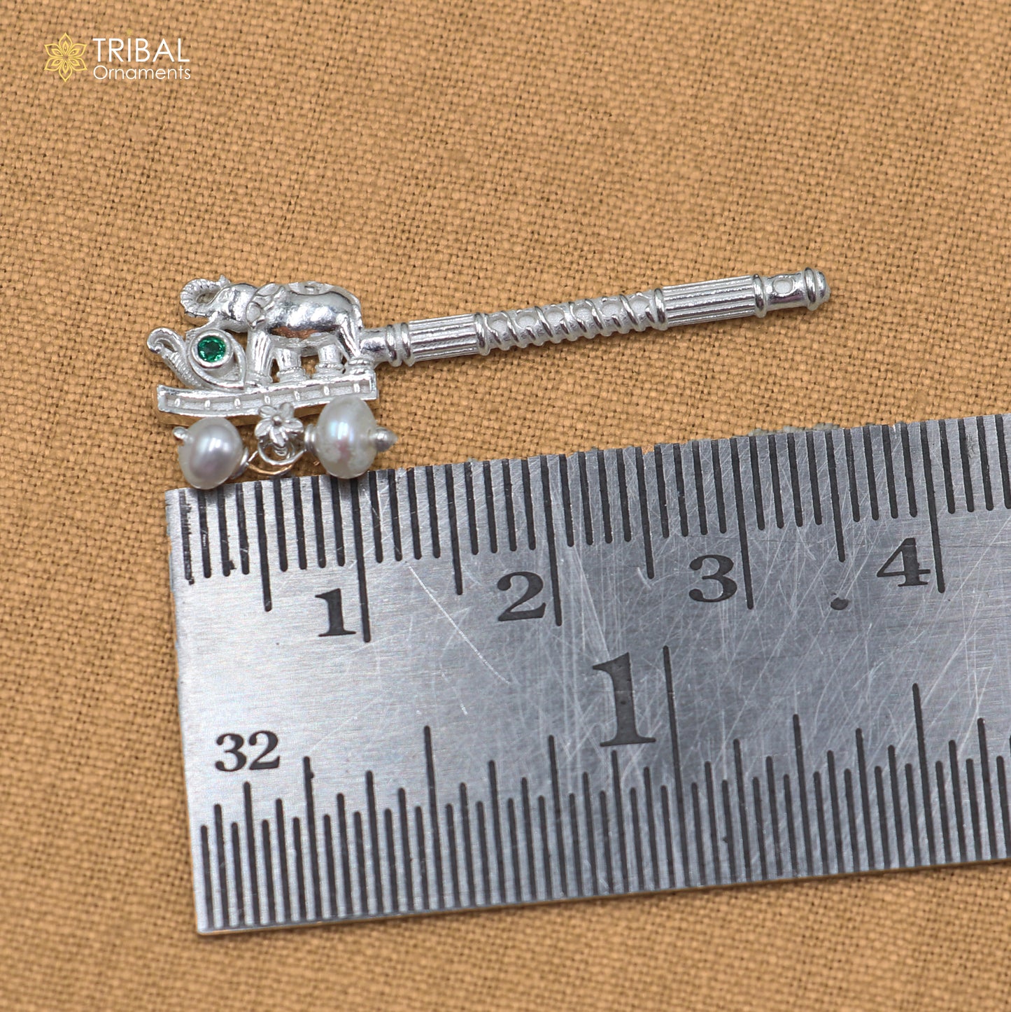 925 sterling silver stone design bansuri laddu Gopala flute, Krishna flute su1431