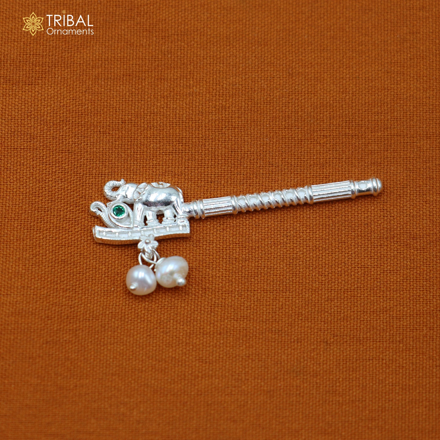 925 sterling silver stone design bansuri laddu Gopala flute, Krishna flute su1431