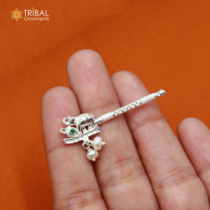 925 sterling silver stone design bansuri laddu Gopala flute, Krishna flute su1431