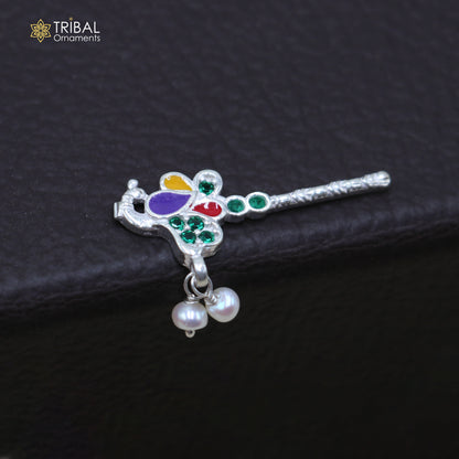 925 sterling silver stone design bansuri laddu Gopala flute, Krishna flute su1434