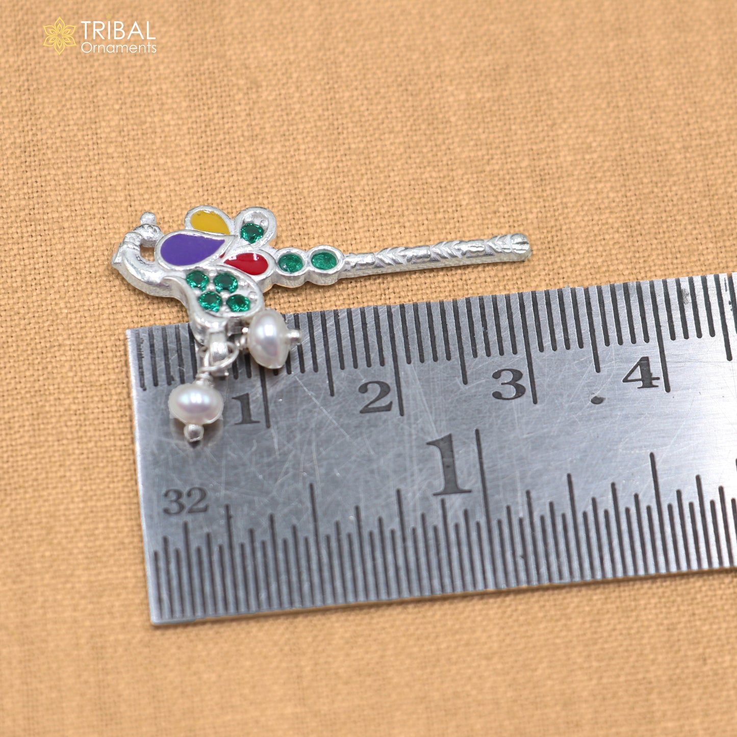 925 sterling silver stone design bansuri laddu Gopala flute, Krishna flute su1434