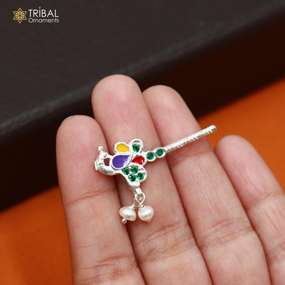 925 sterling silver stone design bansuri laddu Gopala flute, Krishna flute su1434