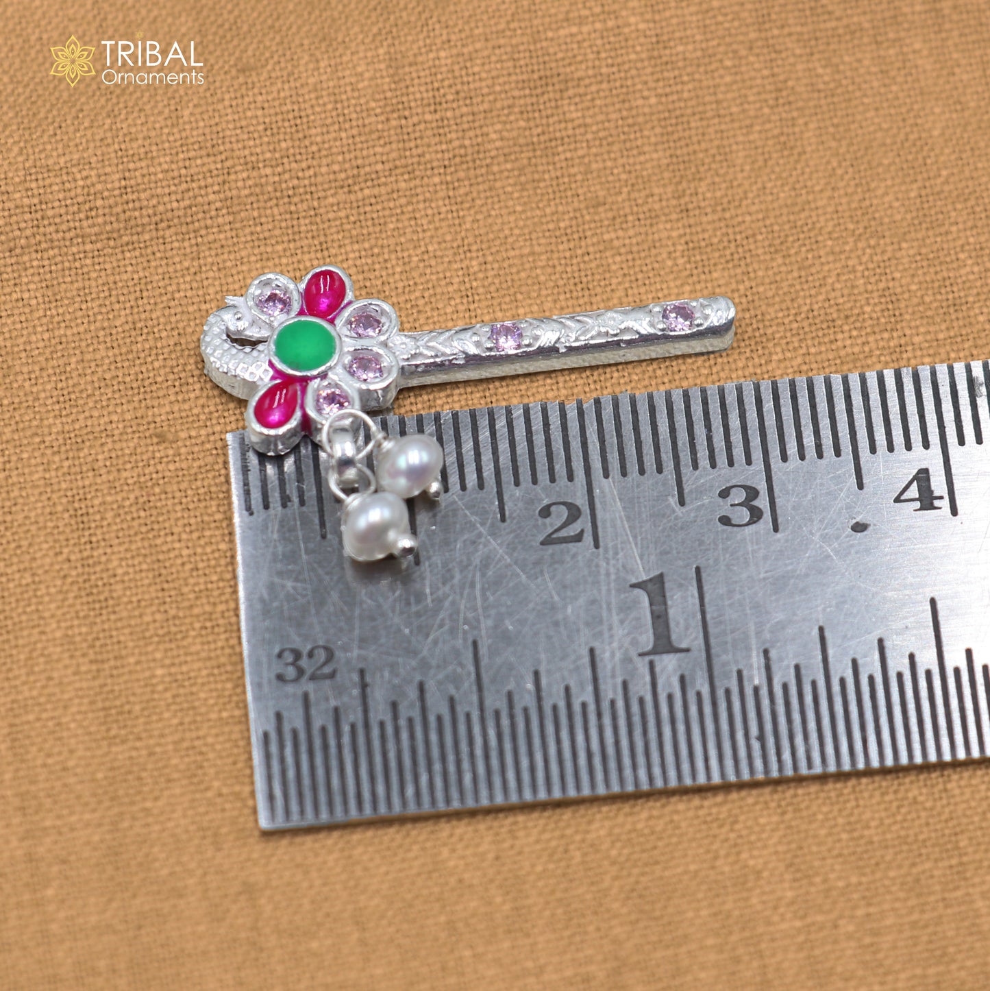 925 sterling silver stone design bansuri laddu Gopala flute, Krishna flute su1435