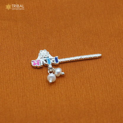 925 sterling silver stone design bansuri laddu Gopala flute, Krishna flute su1438