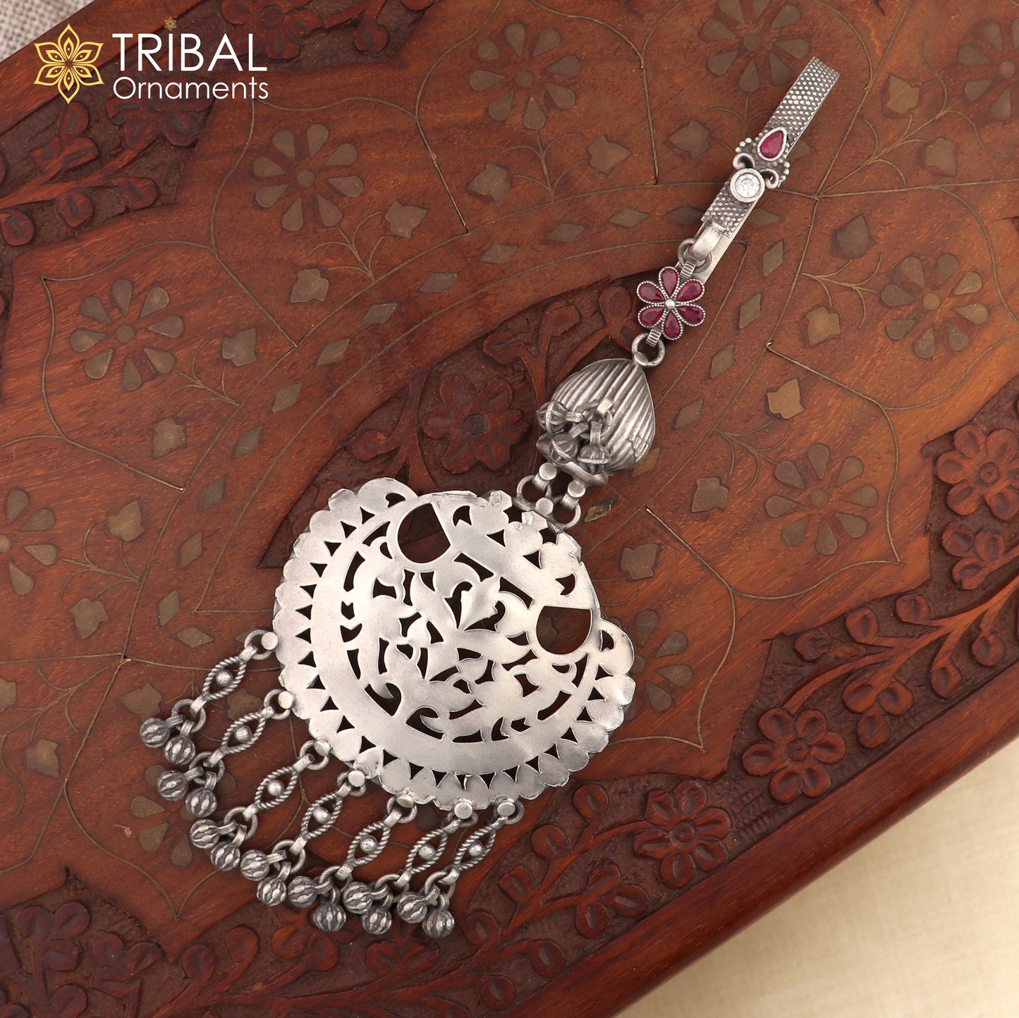 925 sterling silver vintage stylish sari chhalla brooch, saree waist belly jewelry skey18