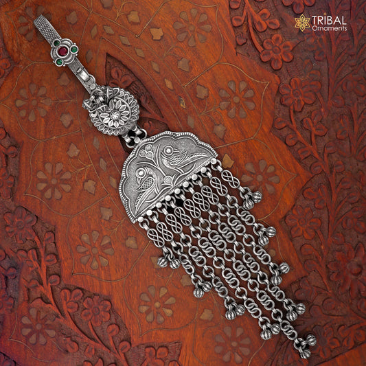 925 sterling silver vintage stylish sari chhalla brooch, saree waist belly satka jewelry skey19