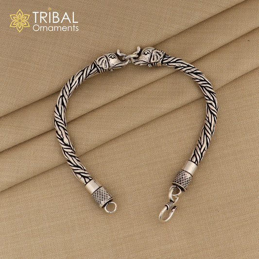 925 Sterling silver elephant face design chain flexible bracelet unisex jewelry from india  sbr766
