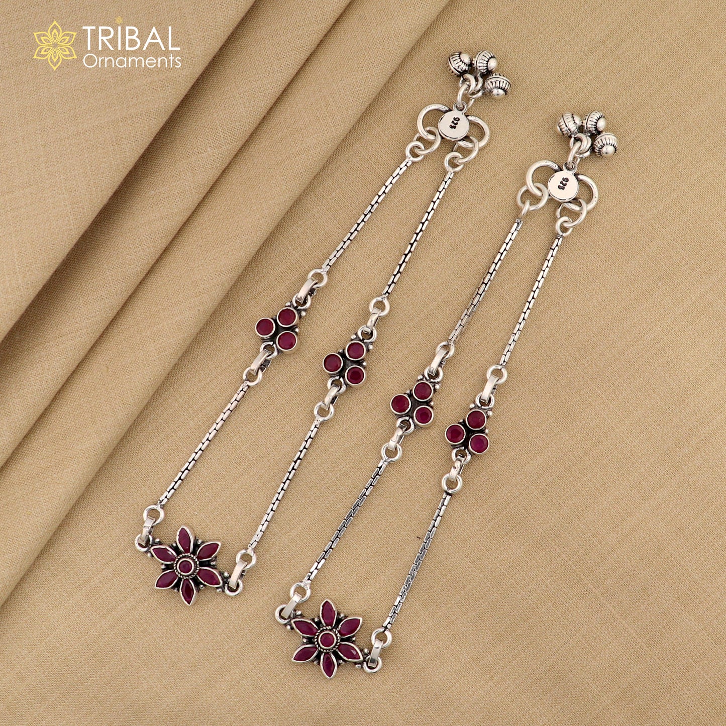 10.5 " 925 sterling silver flower design stone anklets foot bracelet ,ankle bracelet jewelry ank675