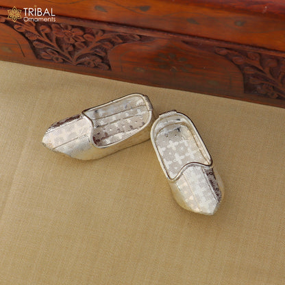 925 sterling silver Charan paduka or slippers for idol krishna, laddu gopala puja art su1391 - TRIBAL ORNAMENTS