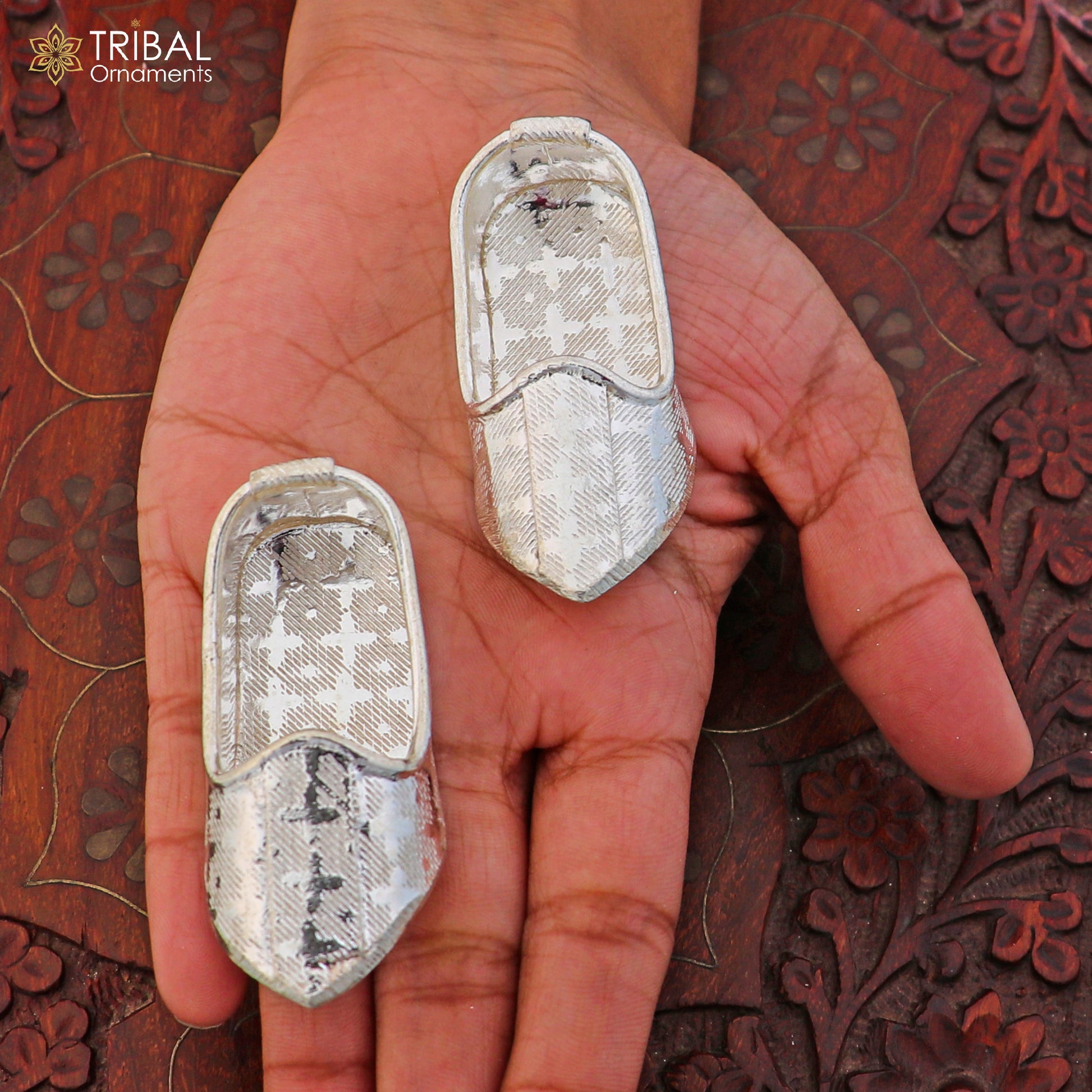 925 sterling silver Charan paduka or slippers for idol krishna, laddu gopala puja art su1391 - TRIBAL ORNAMENTS