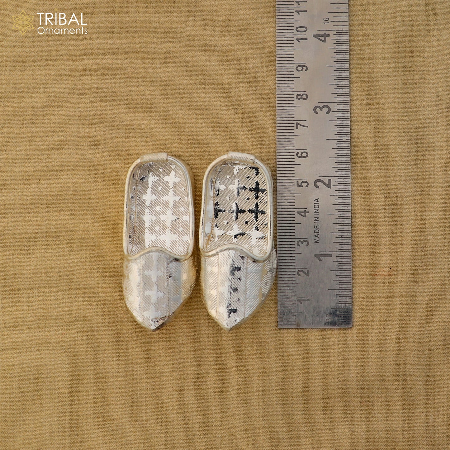 925 sterling silver Charan paduka or slippers for idol krishna, laddu gopala puja art su1391 - TRIBAL ORNAMENTS