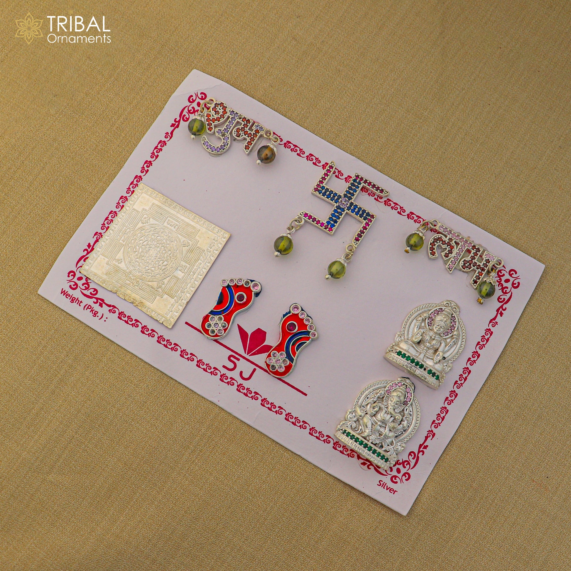 925 sterling silver combo diwali pooja set art871 - TRIBAL ORNAMENTS