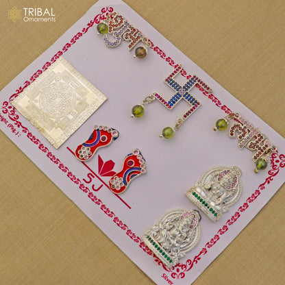 925 sterling silver Diwali pooja set with intricate designs, featuring traditional ornaments from TRIBAL ORNAMENTS.