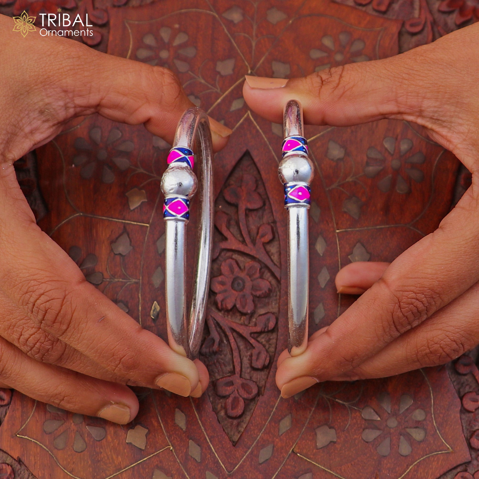 925 Sterling silver customized stylish ball design bangle kada tribal jewelry ba446 - TRIBAL ORNAMENTS