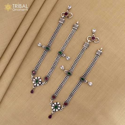 10.5" 925 sterling silver handmade stylish multi color stone anklets foot bracelet ,ankle bracelet belly dance jewelry ank703