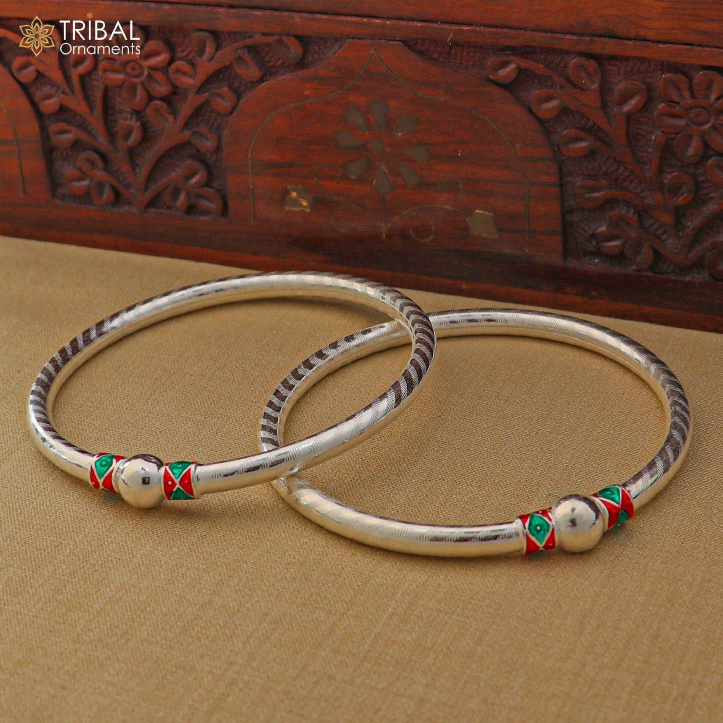925 Sterling silver customized stylish ball design bangle kada tribal jewelry ba447 - TRIBAL ORNAMENTS
