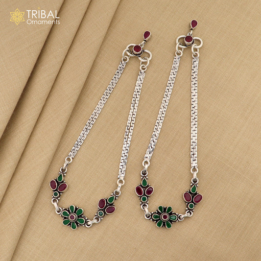 10.5" 925 sterling silver flower design multi color stone anklets foot bracelet ,ankle bracelet jewelry ank686
