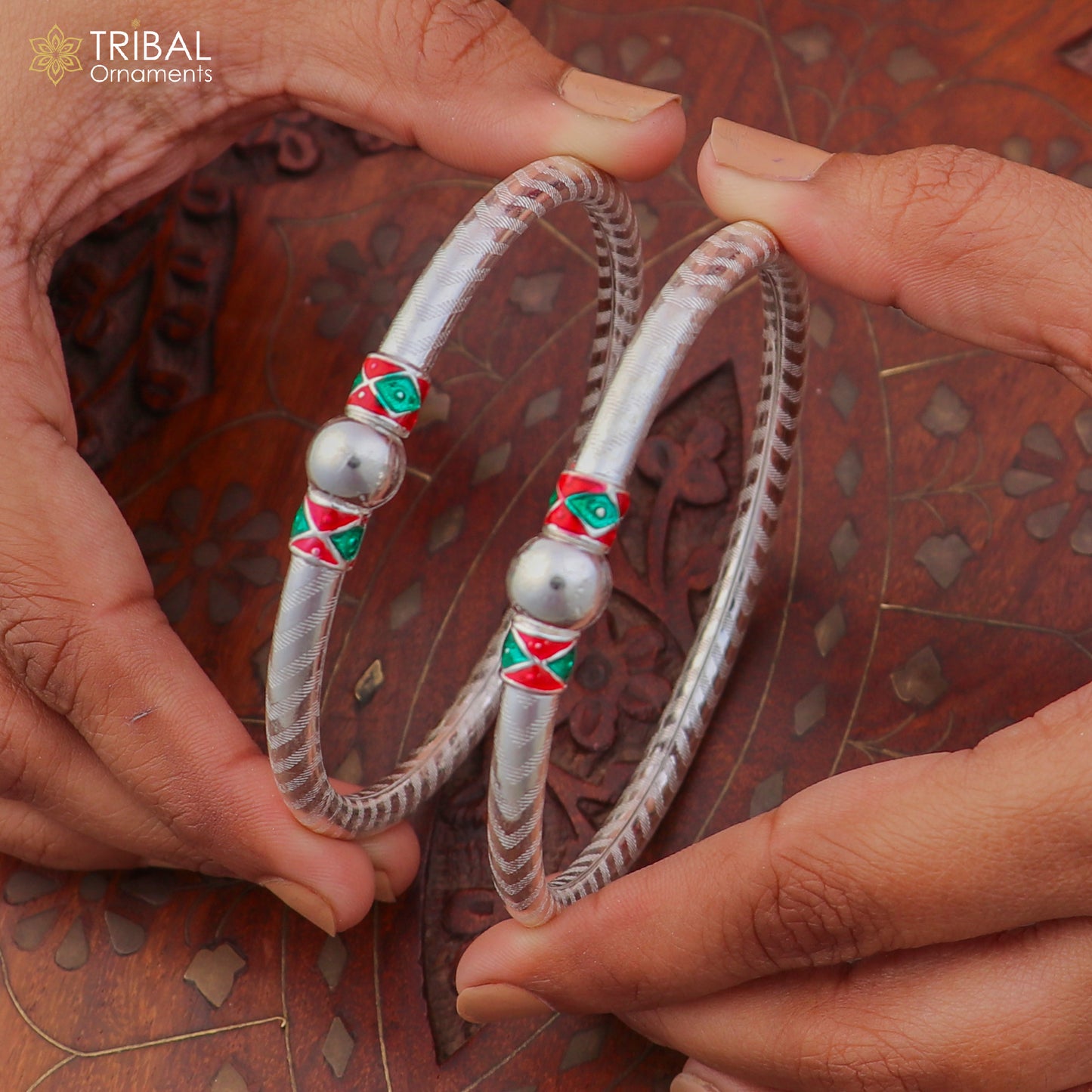 925 Sterling silver customized stylish ball design bangle kada tribal jewelry ba447 - TRIBAL ORNAMENTS